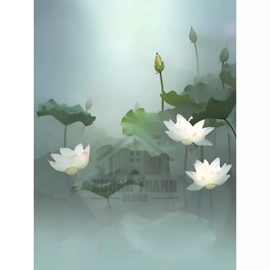 Phông chụp Studio đầm sen cho các nàng thơ, chụp bộ ảnh sen hè - Phông nền in trên Chất liệu vải Canvas cao cấp
