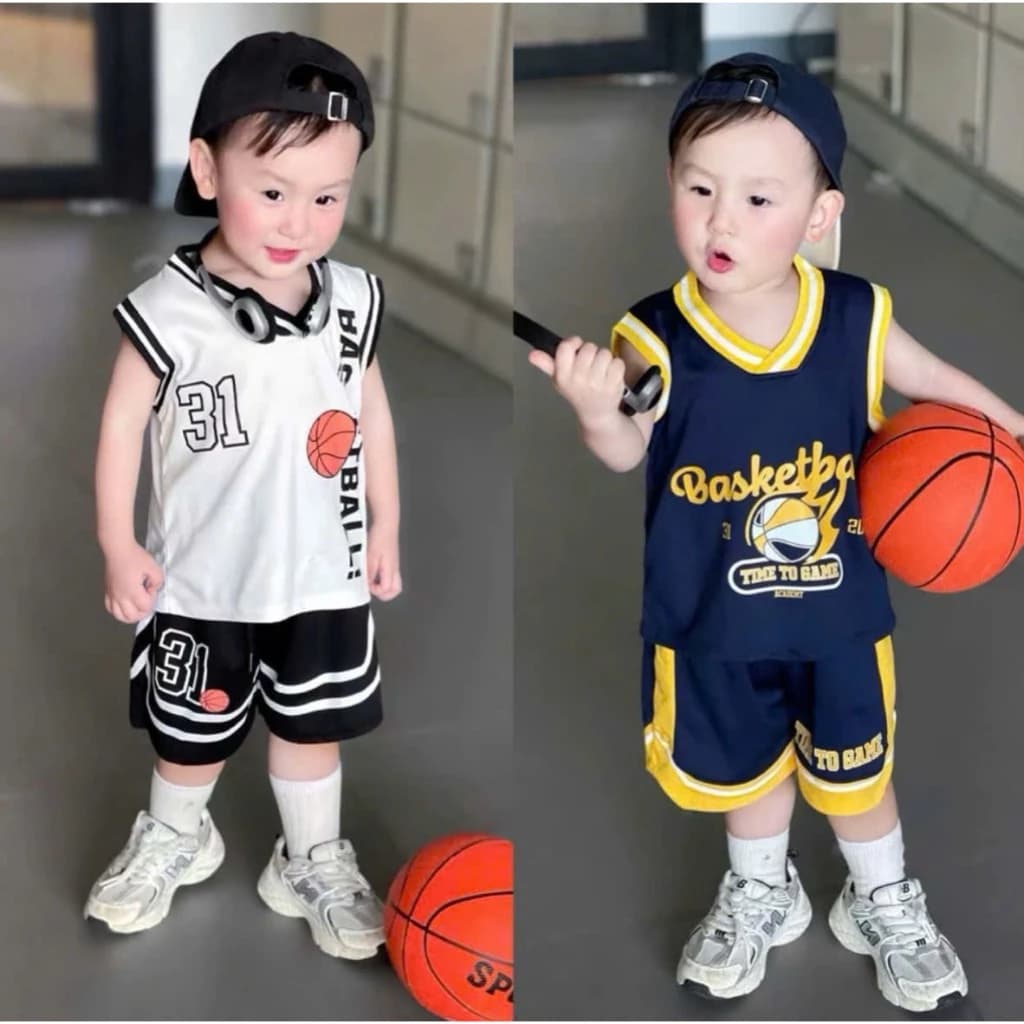 bộ ba lỗ thể thao cho bé trai [ HỌA TIẾT BÓNG RỔ ]  size 8-20kg chất cotton thoáng mát mùa hè