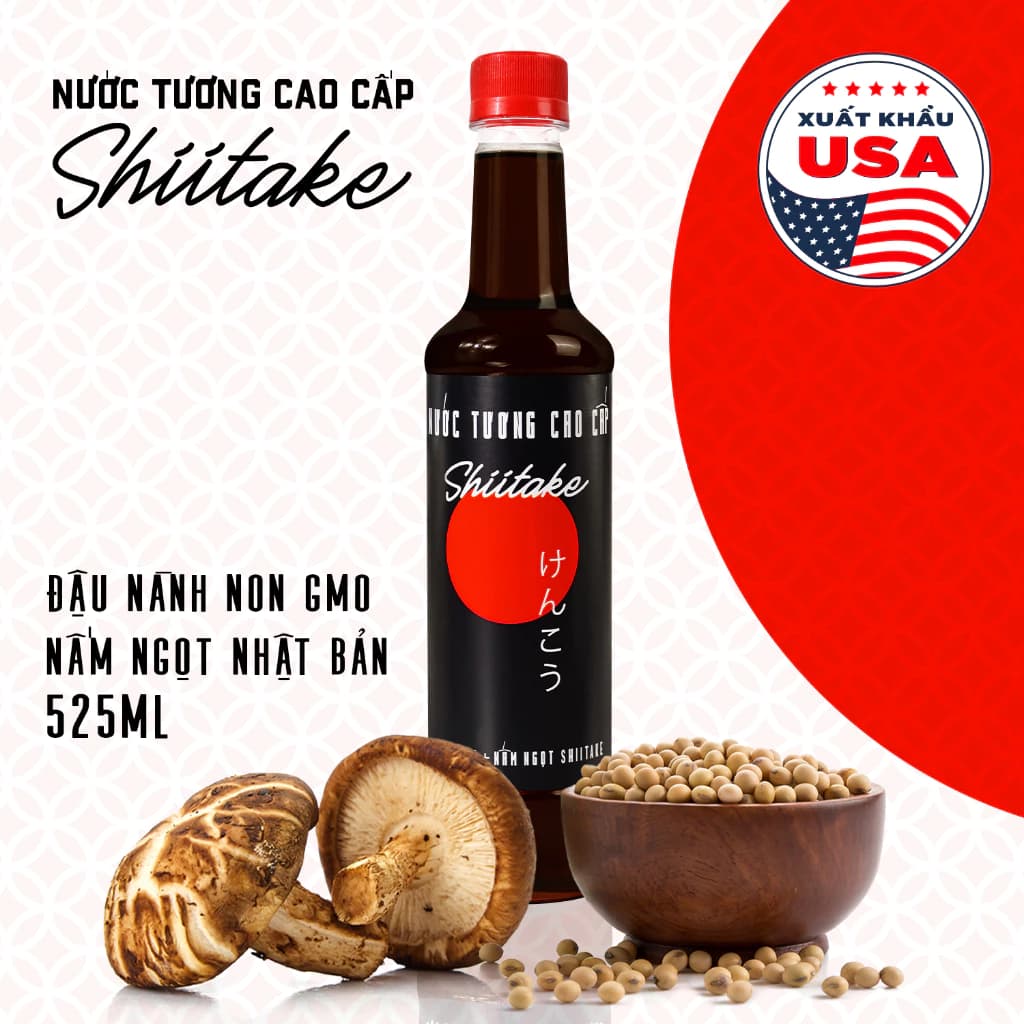 [525ml] Nước tương cao cấp Shiitake lên men tự nhiên từ đậu nành và nấm ngọt Shiitake Làng Chài Xưa