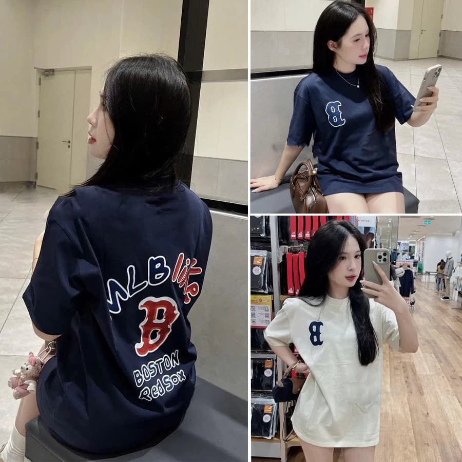 Áo Phông Nam Nữ MLB Like BOSTON Logo Chữ B Form rộng chất liệu Cotton định lượng 270gsm, Áo Phông Nam Nữ phố siêu hot
