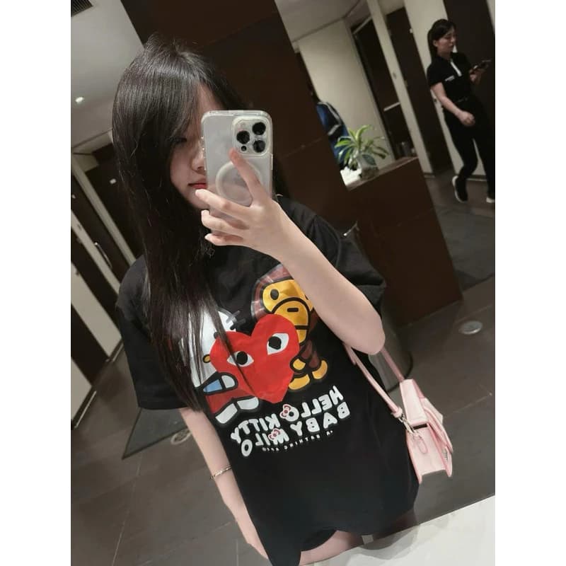 Áo Thun Hello Kitty,Bape “Baby Milo” Unisex Nam Nữ Chất Vải Cotton 2 Chiều Dày Dặn