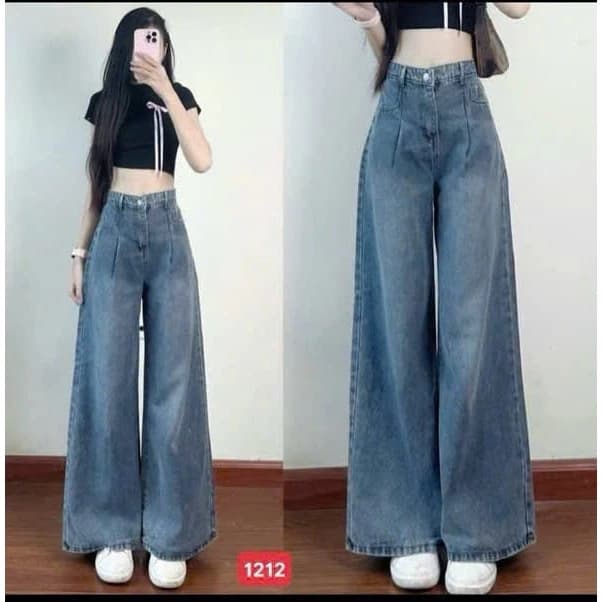 Quần jean nữ ống rộng, quần baggy nữ chất demin cạp cao thời trang Bi shop173 ms1246