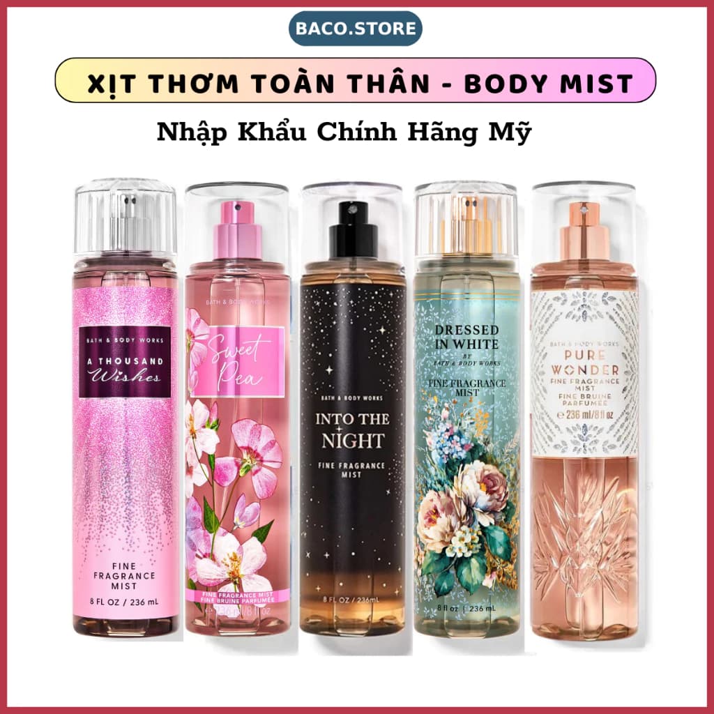 body mist, Xịt thơm toàn thân Bath and Body Works 236ml Chính hãng