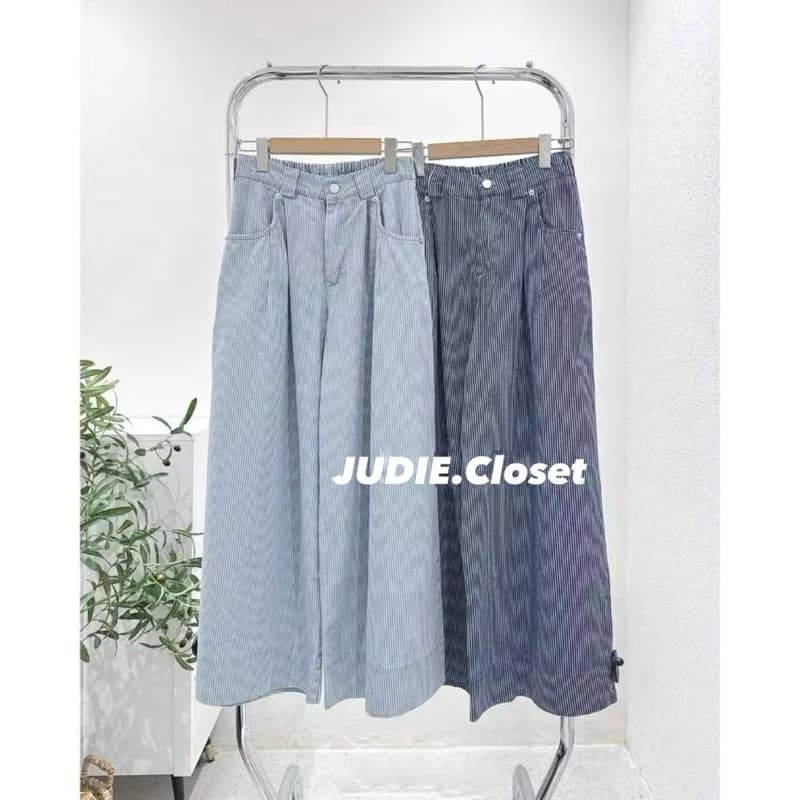 Quần Suông Ống Rộng Chất Bò Giấy Kẻ Sọc Màu Xanh,Quần Nữ Cạp Khoá Jean Giấy JUDIE.Closet