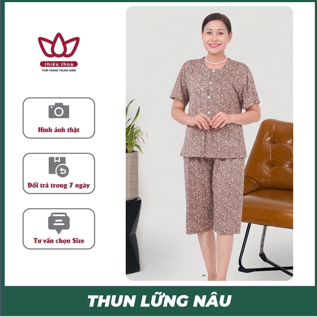 Đồ Bộ Trung Niên Lửng Thun COTTON LẠNH Thiều Thoa, Đồ Bộ Nữ Mặc Nhà Cho Bà, Tặng Mẹ TOP 2025
