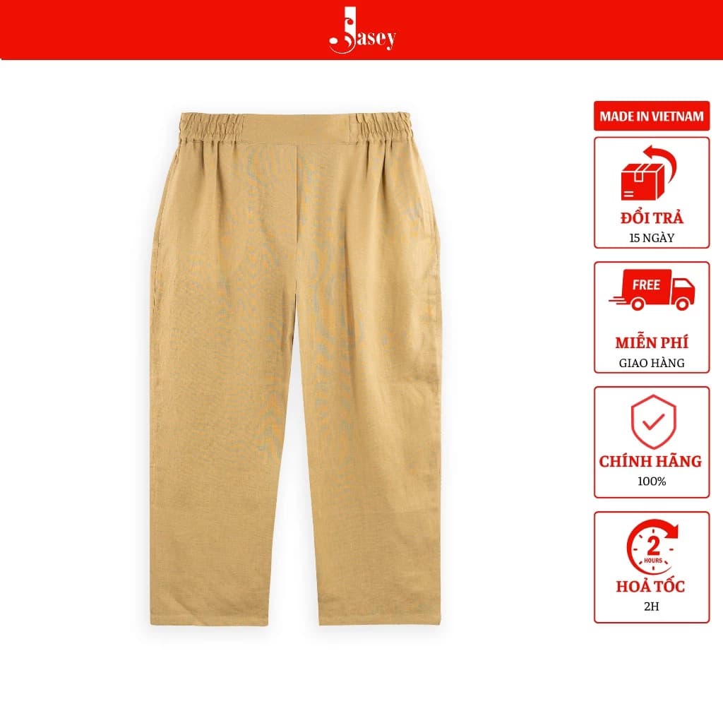 Quần lửng dáng suông nữ JASEY, quần dài ống rộng cạp chun , màu vàng chuẩn size mã 2511