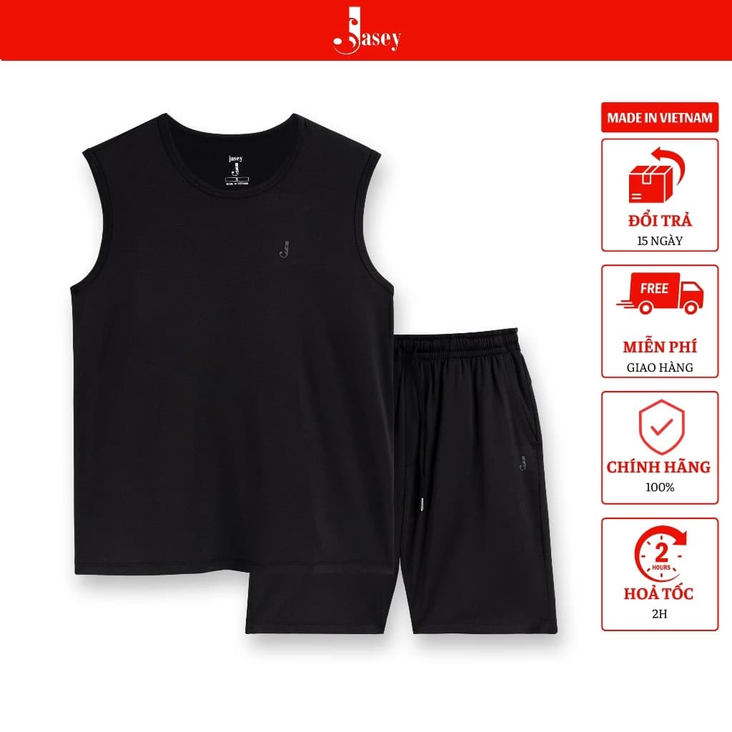 Bộ thể thao nam sát nách JASEY, Đồ bộ thun nam  dáng suông họa tiết trơn chuẩn size mã 1111