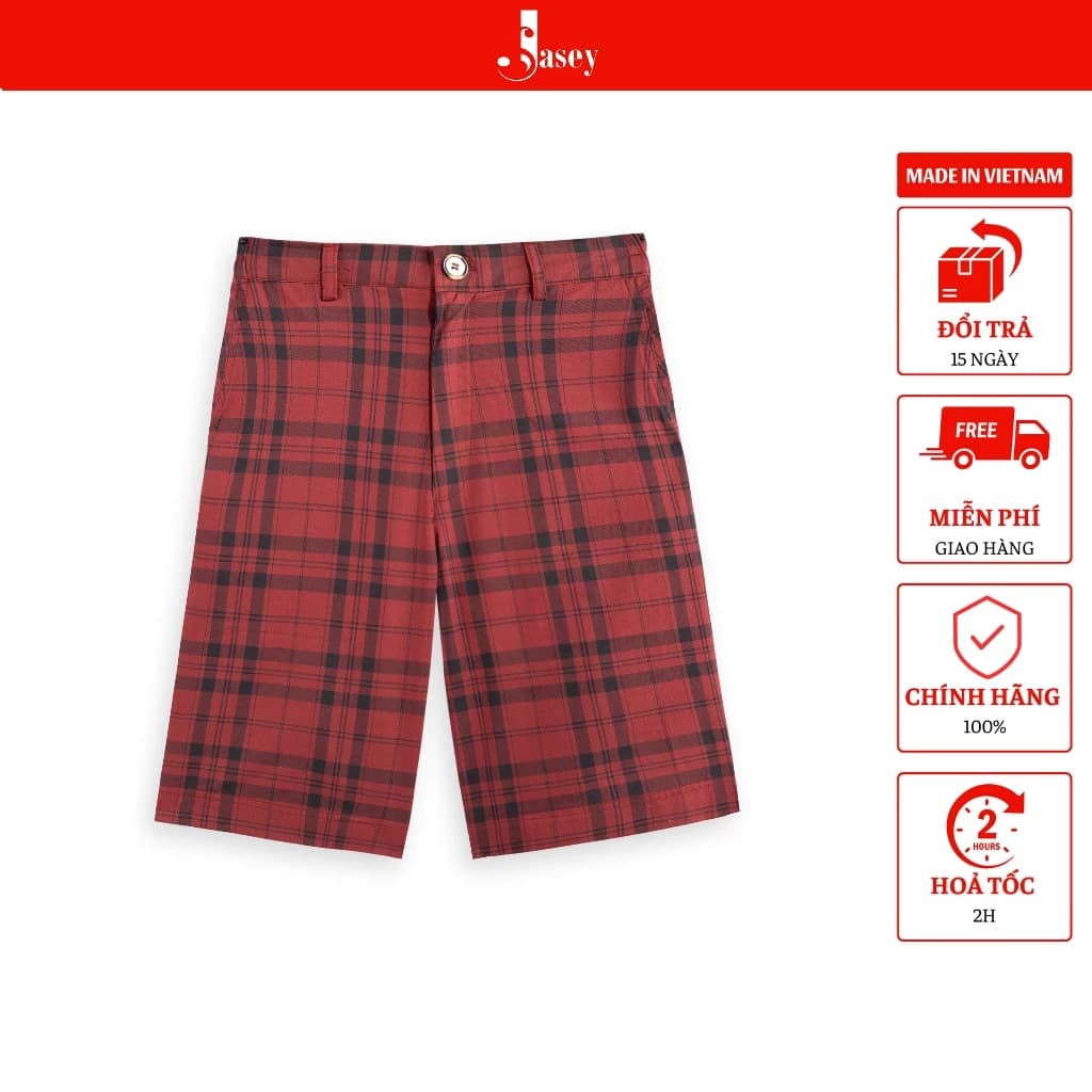 Quần short namkẻ đỏ JASEY, Quần sóc nam mềm mịn thoáng mát chuẩn size mã 3455