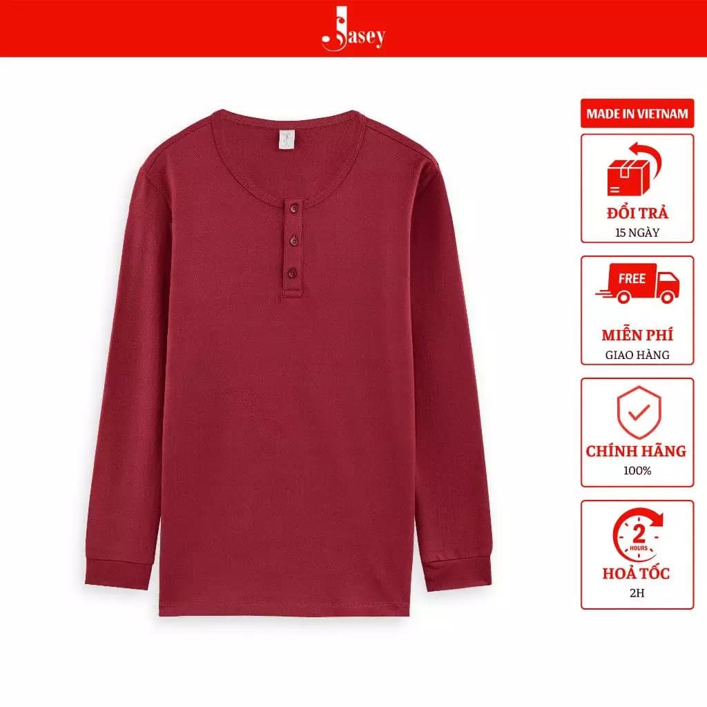 Áo thun nam  JASEY, áo dài tay màu mận chuẩn size mã 0117