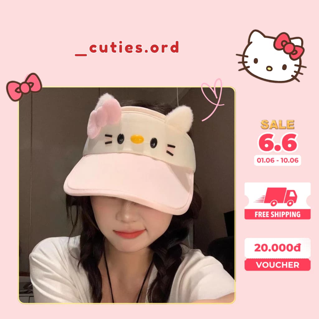 [ORDER] Mũ lưỡi trai Hello Kitty siêu cute, thiết kế tai mèo bông mềm, nơ hồng nổi 3D