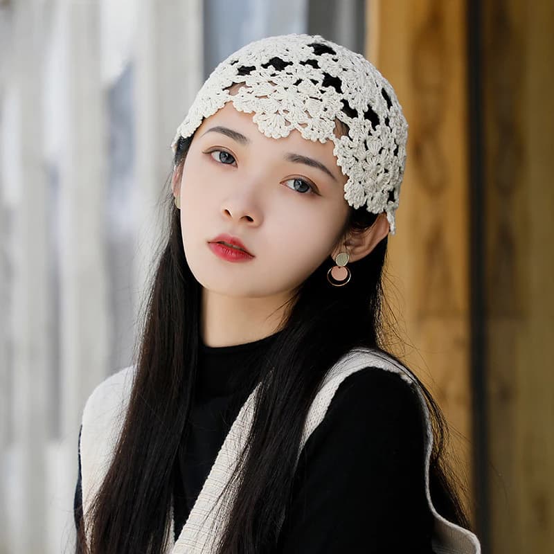 Mũ Công Chúa Mỏng Mùa Hè Sợi Cotton Đan Mũ Ren Nữ Retro Thoáng Khí Thời Trang