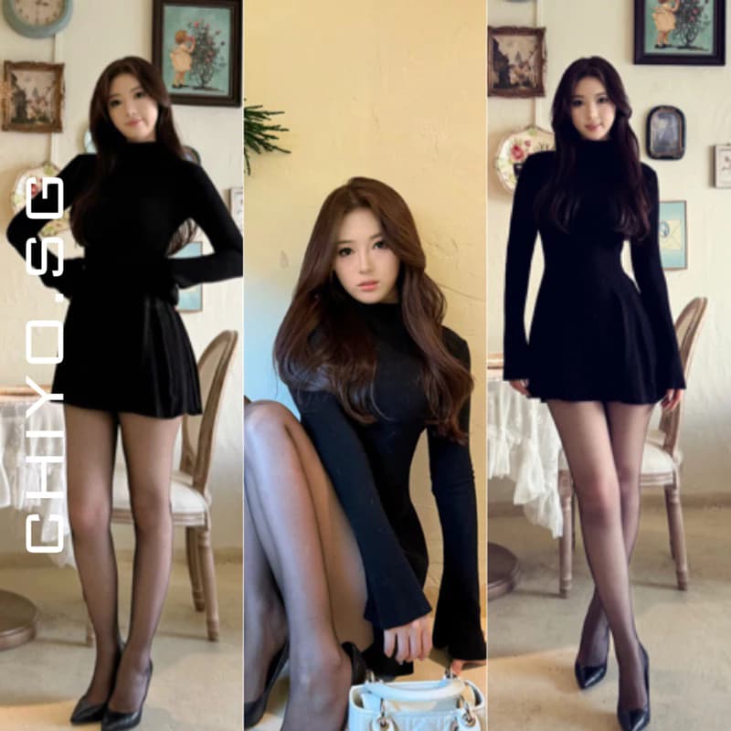 Đầm thun cổ 3 phân tay loe CHIYO.SG dáng xoè phong cách noel tết sang chảnh D397