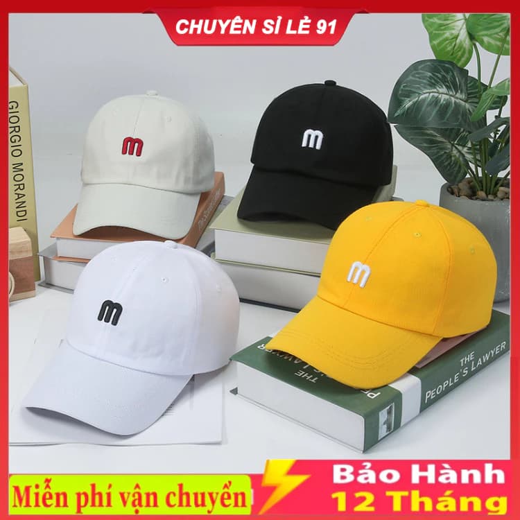 Mũ lưỡi trai cotton in chữ M phong cách cổ điển cá tính cho nam và nữ