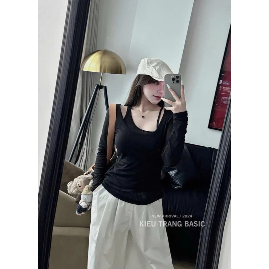 B147 ÁO KIỂU NỮ 2 IN 1 TRƠN KTRANG Áo Kiểu Nữ Áo Thun Trơn Sang Chảnh Cá Tính Mix Quần Hoặc Váy 2 Màu 2 Size 40-65kg