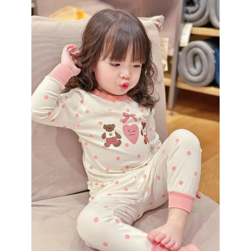 bộ nỉ zip lông chấm bi gấu xinh yêu cho bé gái B11