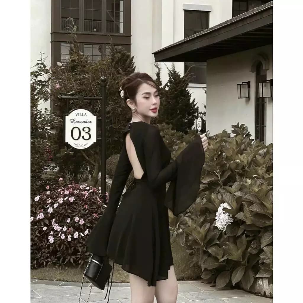 ĐẦM VOAN TAY LOE HỞ LƯNG, ĐẦM NỮ SANG TRỌNG ĐI TIỆC, DU LỊCH | MEOINDAHOUSE