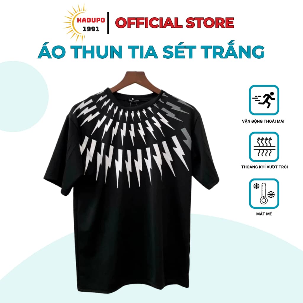 Áo phông tia sét trắng nam nữ cổ tròn, áo form rộng chất liệu thun mát co giãn 4 chiều thoải mái