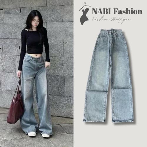 Quần Jean Ống Suông Trơn Basic NABI Fashion Quần Bò Suông Hack Dáng From Chuẩn Đẹp