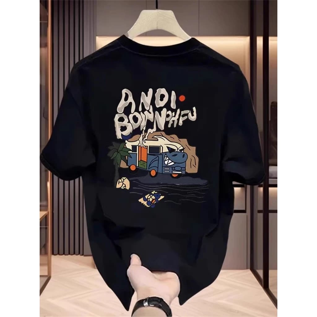 Áo thun nam tay lỡ HappyFamily tay ngắn  A NOI BONNOHFU Chất vải cotton 100 cao cấp