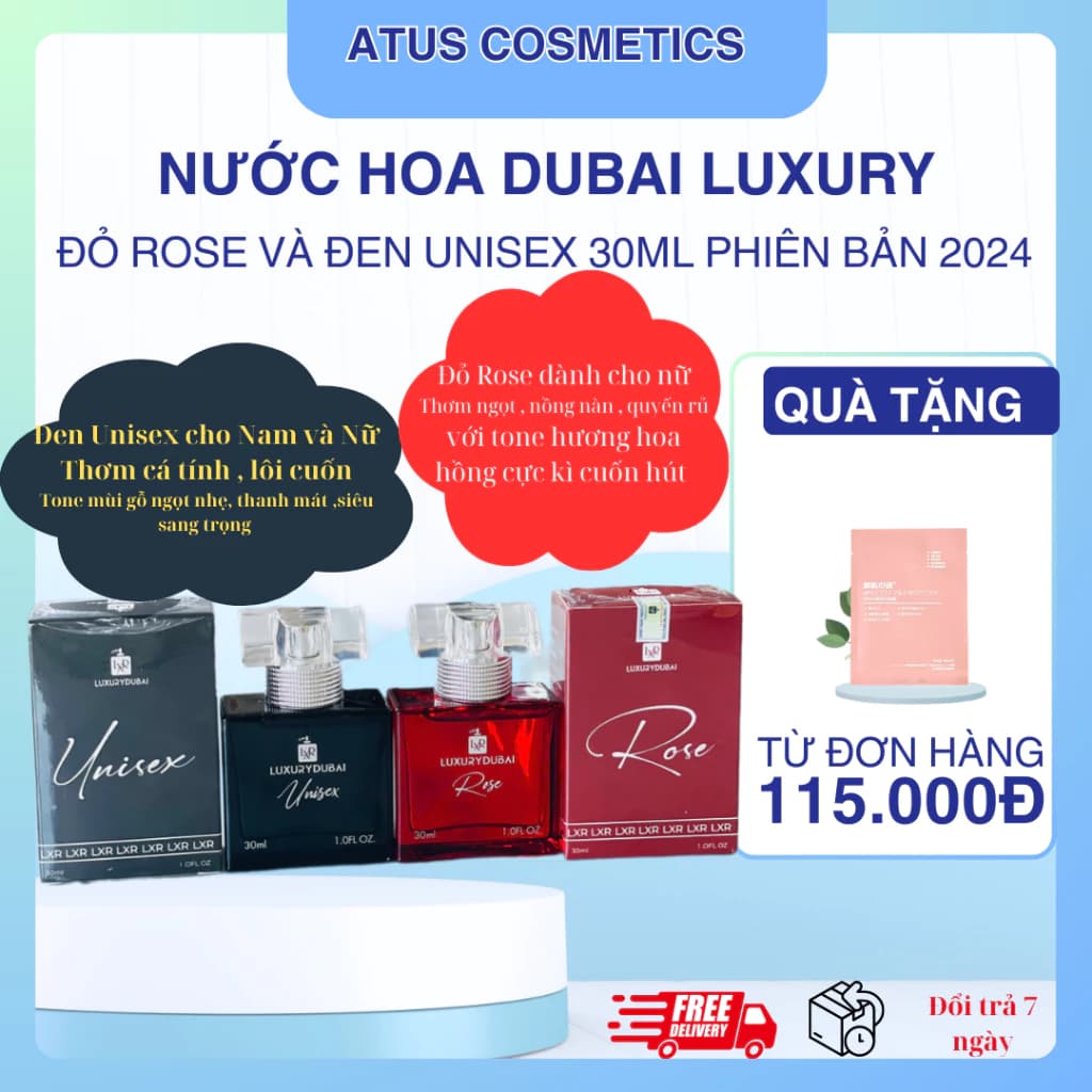 Combo Rose và Unisex 30ml Nước hoa Dubai Luxury dành cho Nam và Nữ lưu hương lâu