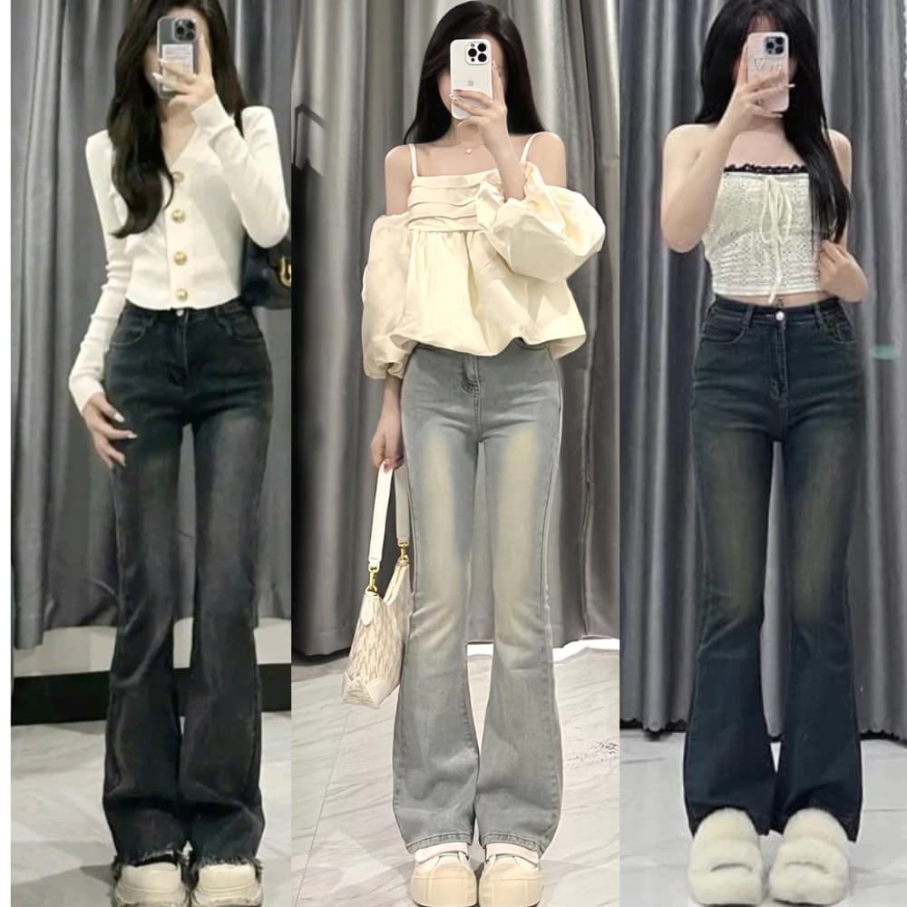 Quần jeans nữ ống loe co giãn MIAA , quần bò jean nữ ống đứng rộng suông CẠP CAO cao cấp Hottrend