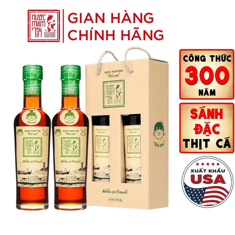 [HỘP 2 CHAI - 42N - 250ML] Nước mắm Tĩn Trẻ Em Cho Bé Ăn Dặm chai thủy tinh nhiều cá ít muối