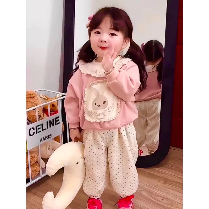quần áo trẻ em, bộ nỉ cổ ren in hình thỏ