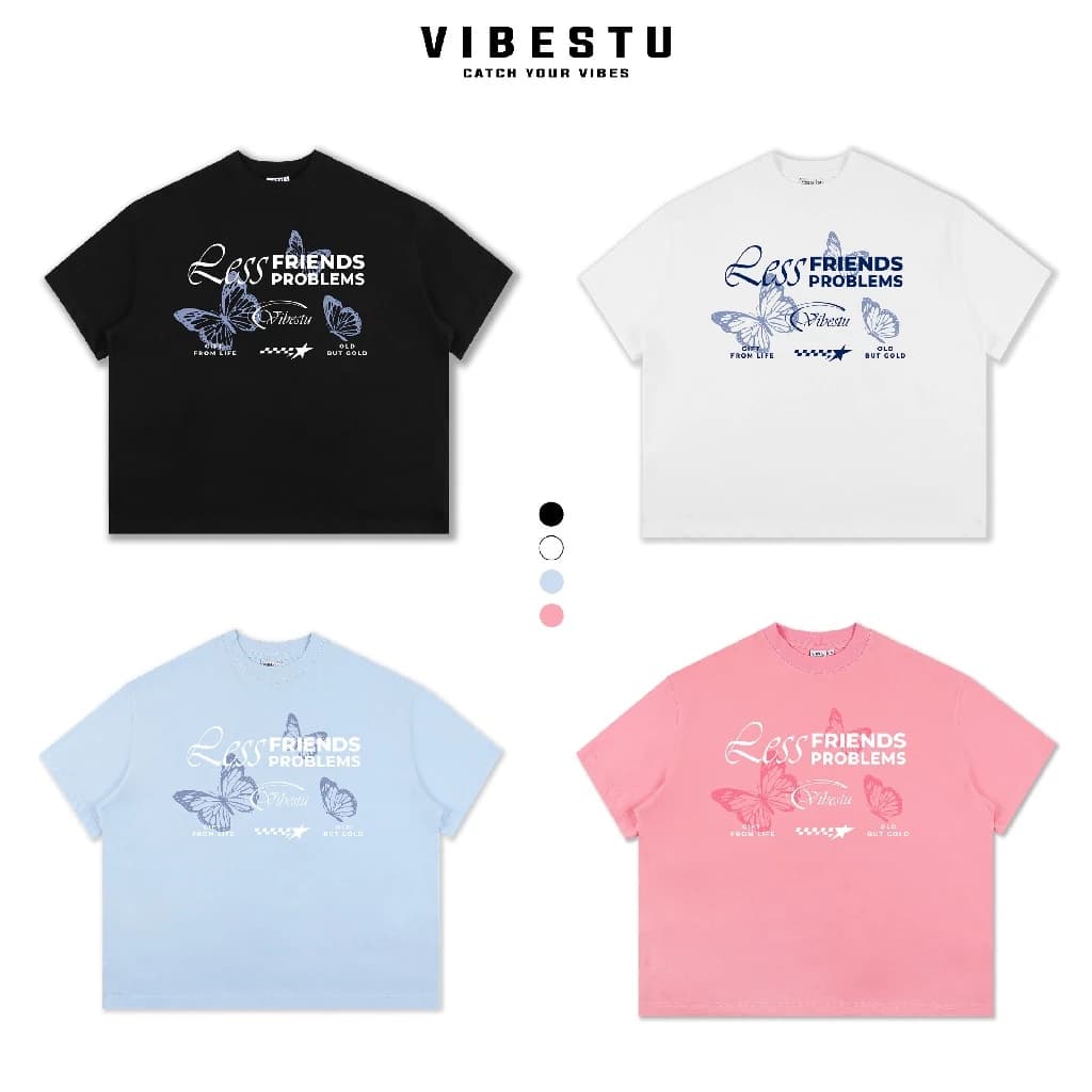 Áo Thun Local Brand VIBESTU "Friends Problems", Áo Thun Boxy Form Rộng Unisex 250Gsm 100% Cotton