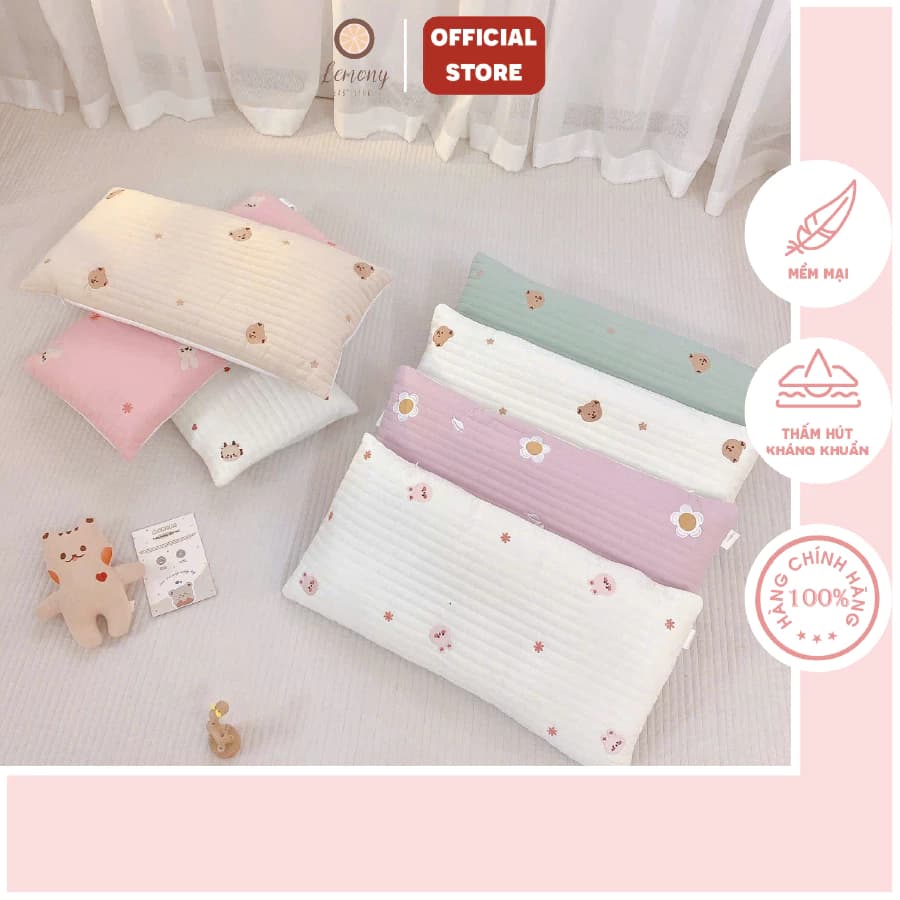 Gối nằm cho bé khổ dài Monona trần bông, bảo vệ cột sống bé,ruột tháo rời dễ vệ sinh, thoáng khí