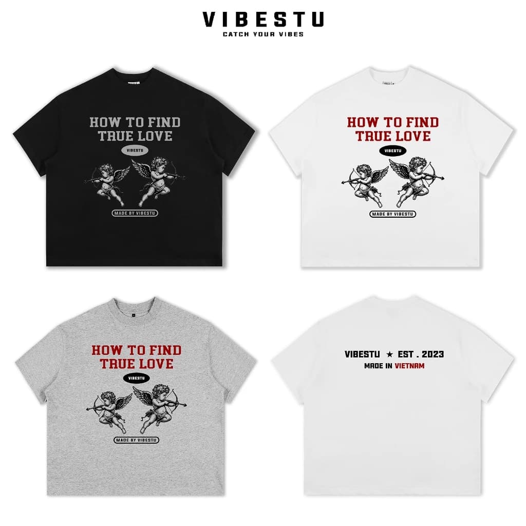 Áo Thun Local Brand VIBESTU '' Cupid '' Áo Thun Boxy Form Rộng Unisex 250Gsm Cotton