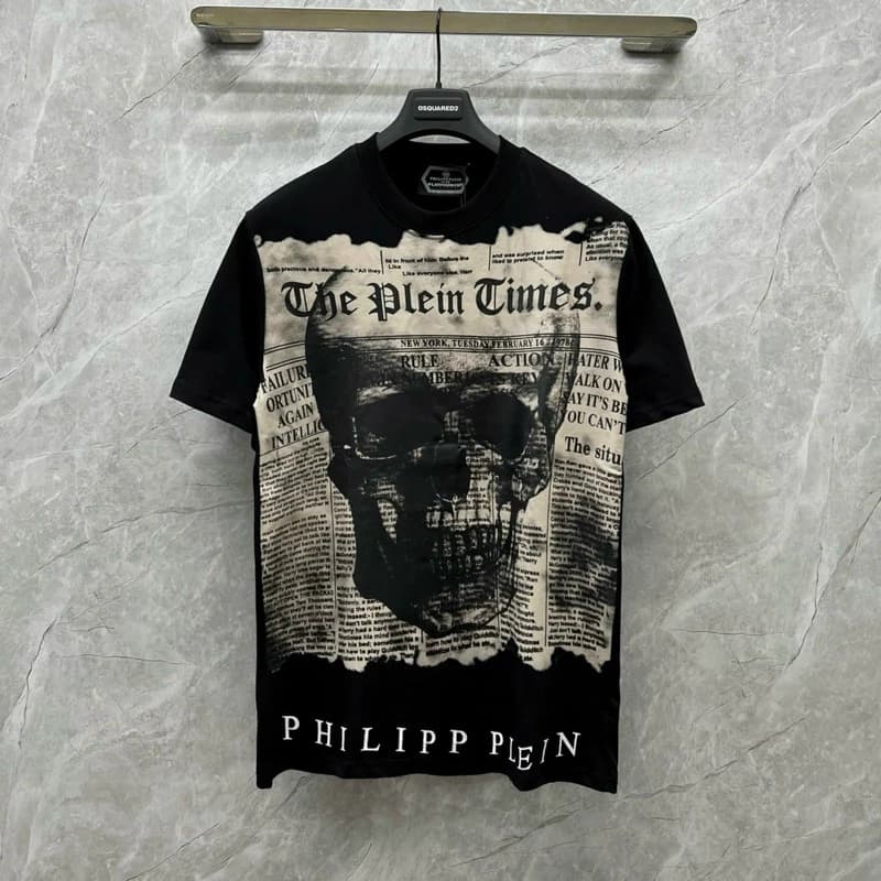 Áo phông nam nữ Áo Philipp Plein PP in 3D hoạ tiết The Plein Times đầu lâu logo chất vải poly cotton cao cấp mã the