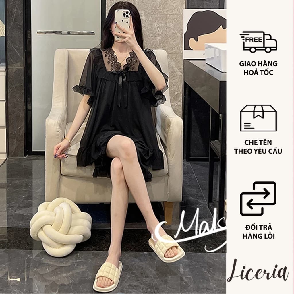 Bộ Đồ Ngủ Nữ Ngắn Tay Có Miếng Đệm Mút Phong Cách Công Chúa LICERIA Mã 2332.