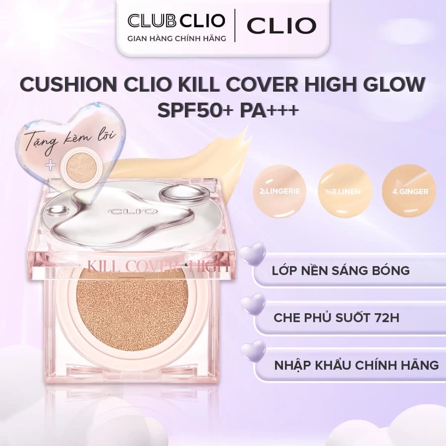 [MUA 1 TẶNG 1 LÕI] Phấn Nước Cushion CLIO Kill Cover High Glow 14g Che Phủ Tự Nhiên Căng Bóng Chính Hãng