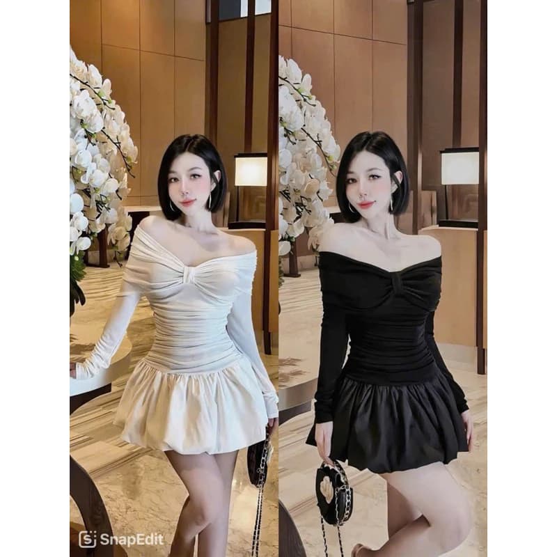 Sét đầm body trễ vai dáng ngắn tùng xoè kèm quần set đồ nữ sang chảnh tôn dáng xinh xắn PQ Store