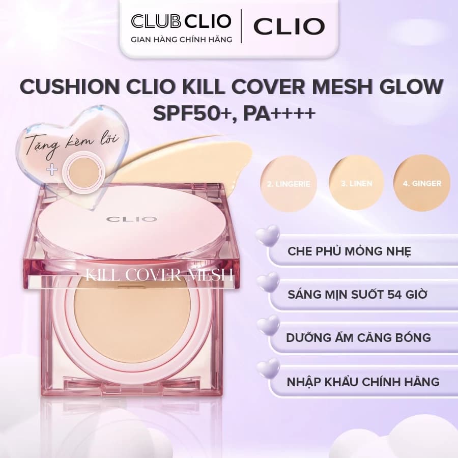 [MUA 1 TẶNG 1 LÕI] Phấn Nước Cushion CLIO Kill Cover Mesh Glow 15g Che Phủ Khuyết Điểm Tự Nhiên