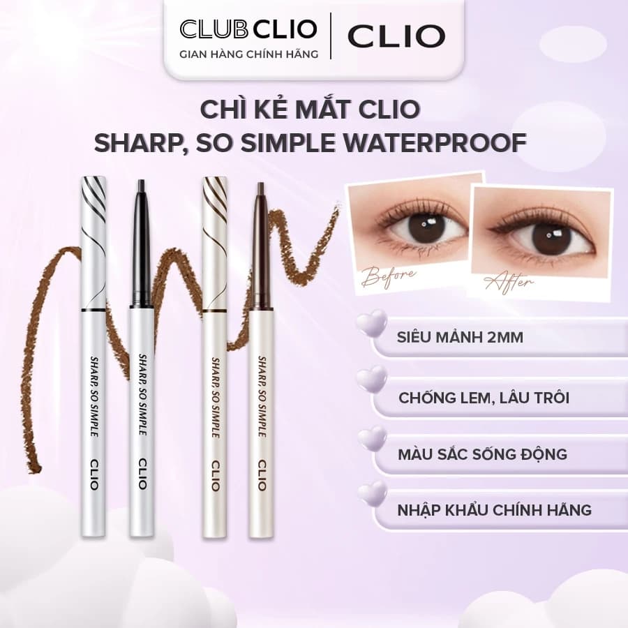 Chì Kẻ Mắt CLIO Sharp So Simple Waterproof Pencil Liner 0.14g Nét Mảnh Dễ Kẻ, Bám Lâu Trên Da Chính Hãng