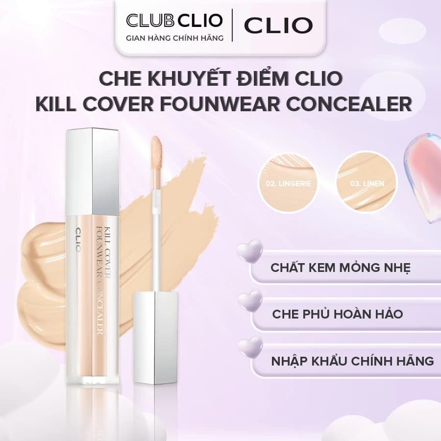 Kem Che Khuyết Điểm CLIO Kill Cover Founwear Concealer 6g Che Phủ Khuyết Điểm Nhẹ Nhàng Hàng Chính Hãng