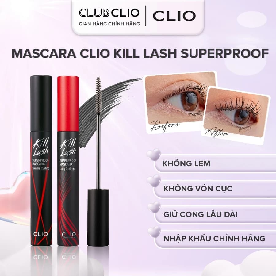 Mascara CLIO Kill Lash Superproof Mascara 7g Giúp Mi Cong, Dài & Dày Tự Nhiên Hàng Chính Hãng
