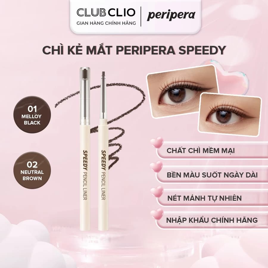 Chì Kẻ Mắt Peripera Speedy Pencil Liner 0.14g Chất Chì Mềm, Lì Mịn Chống Trôi Chính Hãng