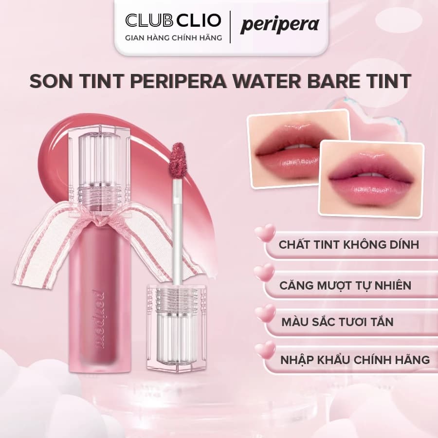 Son Tint Bóng Peripera Water Bare Tint 3.7g Bền Màu Lâu Trôi, Màu Sắc Hottrend Hàn Quốc Chính Hãng