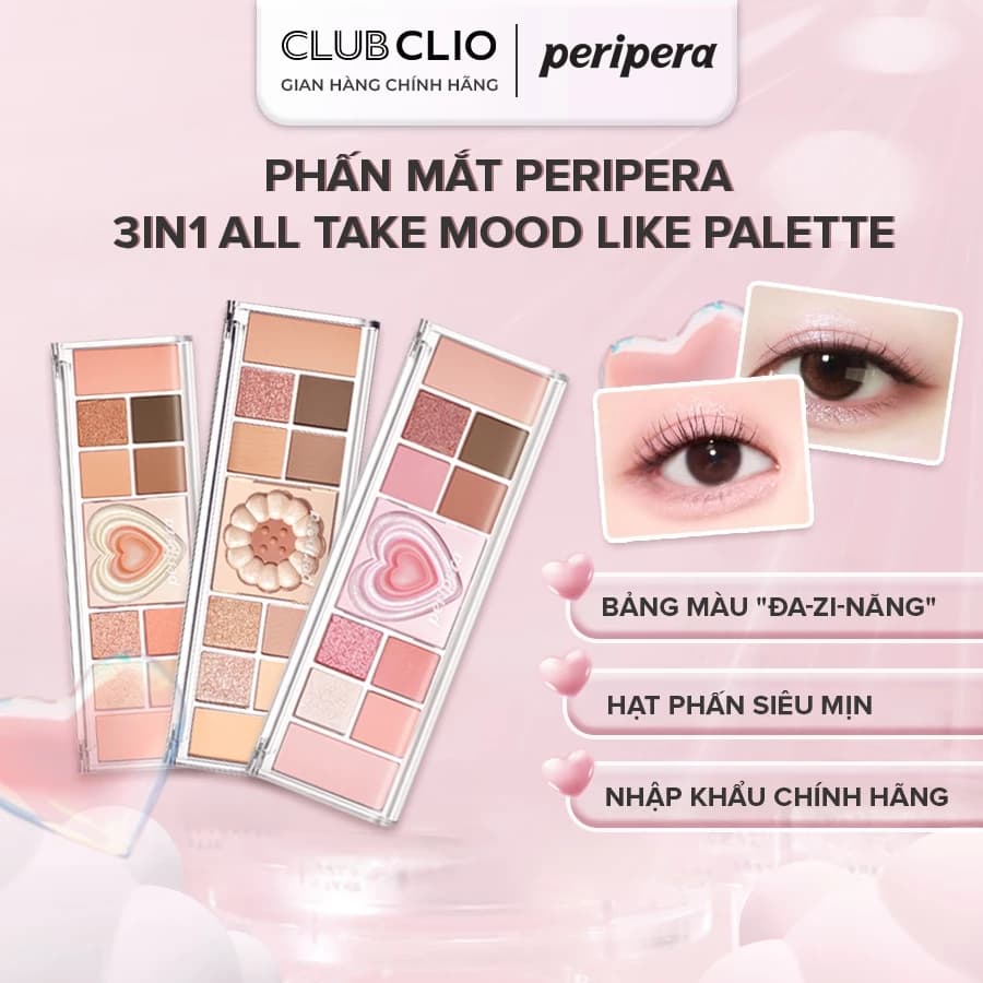 Phấn Mắt Peripera 3IN1 All Take Mood Like Palette Kết Hợp Má Hồng Highlighter Chất Mịn Bám Lâu Chuẩn Màu