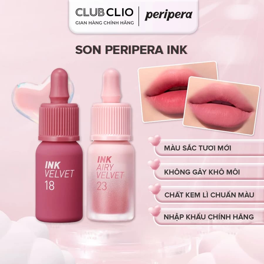 Son Kem Peripera Ink Velvet Airy Velvet 4g Kết Cấu Mềm Mịn, Lâu Trôi Chống Nước Son Hàn Quốc