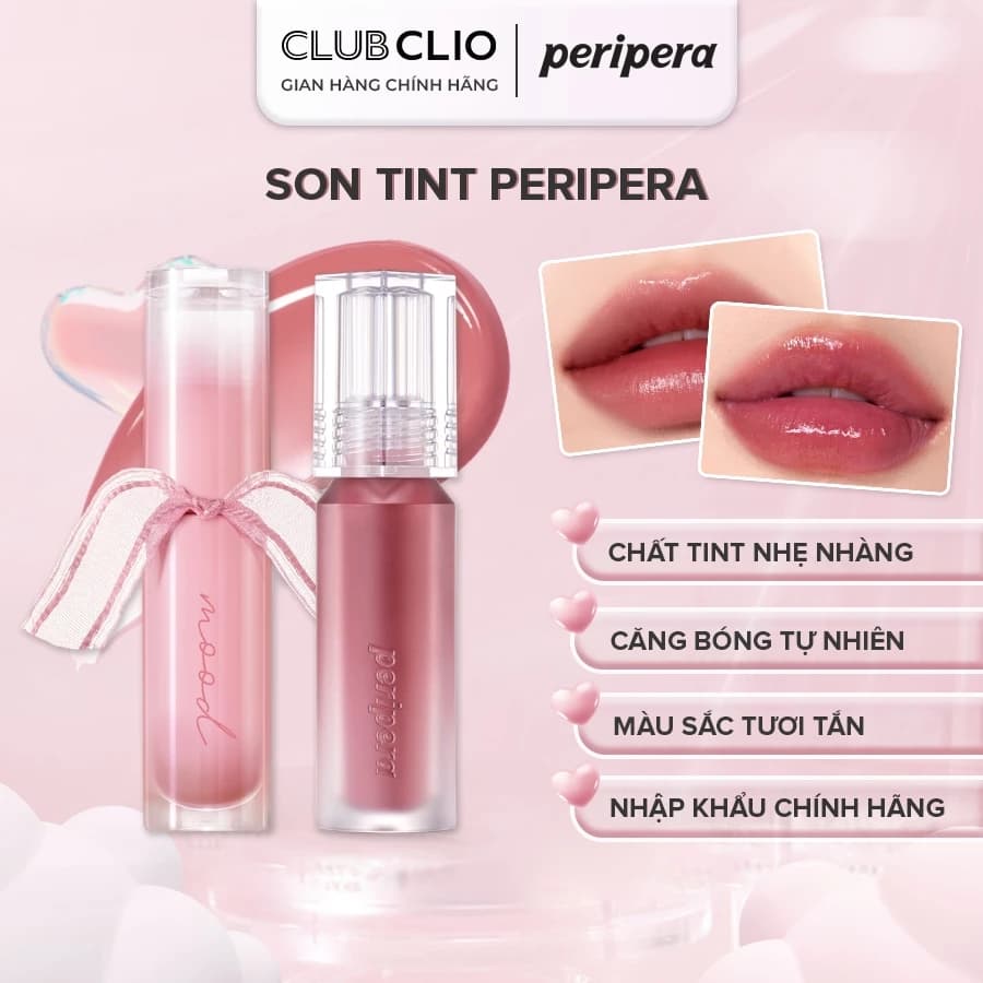 Son Tint Bóng Peripera Water Bare Tint, Ink Mood Glowy Lì Mịn Trên Môi Màu Sắc Đa Dạng Hàn Quốc