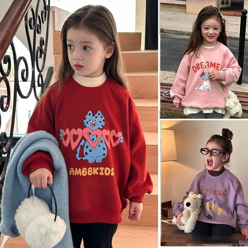 Áo Nỉ, Áo Hoodie Lót Lông Mùa Đông Siêu ẤM cho Bé Gái và Bé Trai form to phong cách Hàn Quốc - Chính Hãng AMBBKIDS