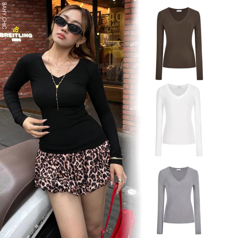 ( V-SHIRT)  Áo cổ chữ V tay dài, đơn giản phong cách hằng ngày | BAHYCHIC