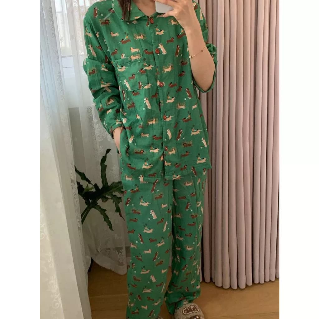 Bộ đồ ngủ vải bông xô muslin gatsby pijama vải muslin thoáng mát dành cho bà bầu