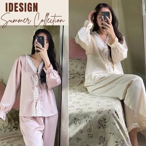 Bộ đồ pijama nữ phối ren chất lụa mềm mại cao cấp