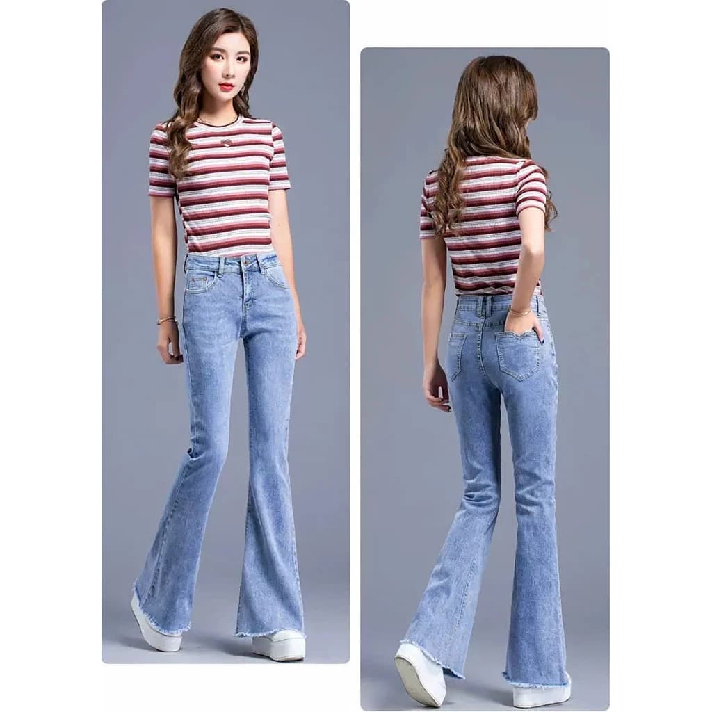 Quần Jean Nữ Ống Bass Quần Loe Thời Trang Bigsize Lưng Cao, Vải Jean Co Dãn Mạnh 3038 MoliJeans