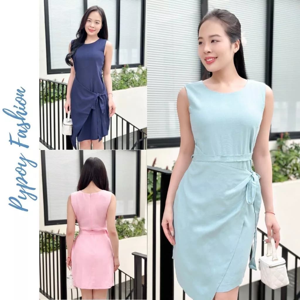 đầm công sở cột eo thiết kế thanh lịch, cổ tròn phù hợp đi chơi, dự tiệc sang chảnh