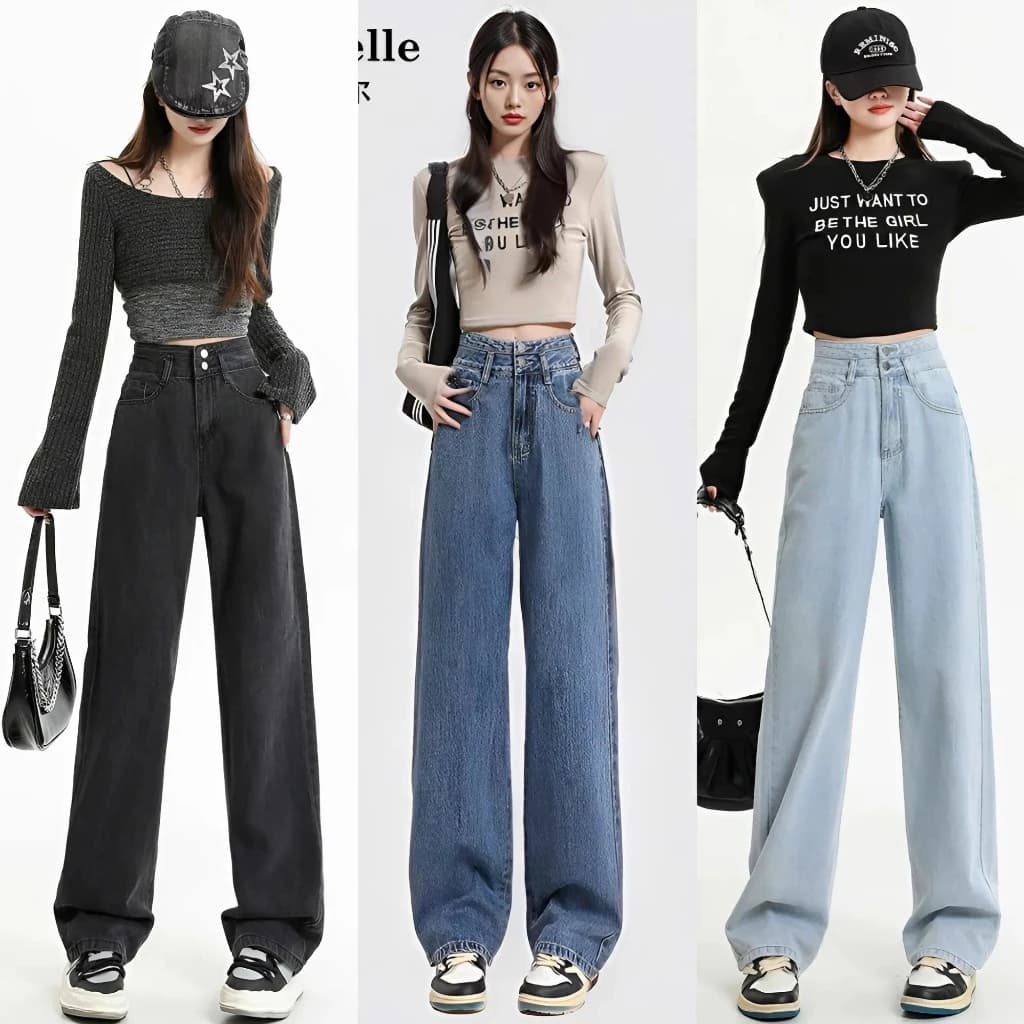 Quần jean ống suông nữ form rộng cạp cao MIAA siêu tôn dáng, quần bò nữ ống rộng lưng cao màu Retro